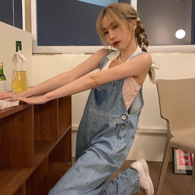 swvws Women Denim Jumpsuits Sweet Vintage Spliced Japan Style Kawaii Streetwear Overalls Fashionable Loose Leisure Harajuku Students