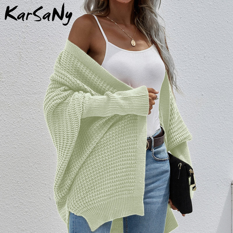 swvws Women Oversized Cardigan Knitted Coat Autumn Oversize Sweater Bat Sleeve Women's Knitted Jacket Loose Oversize Cardigan Women