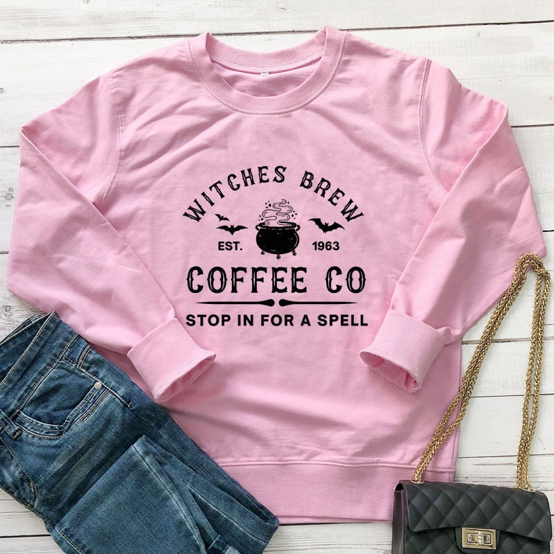 swvws Halloween Costume Witches Brew Coffee Co Sweatshirt Aesthetic Witchy Woman Halloween Drinking Pullovers Streetwear