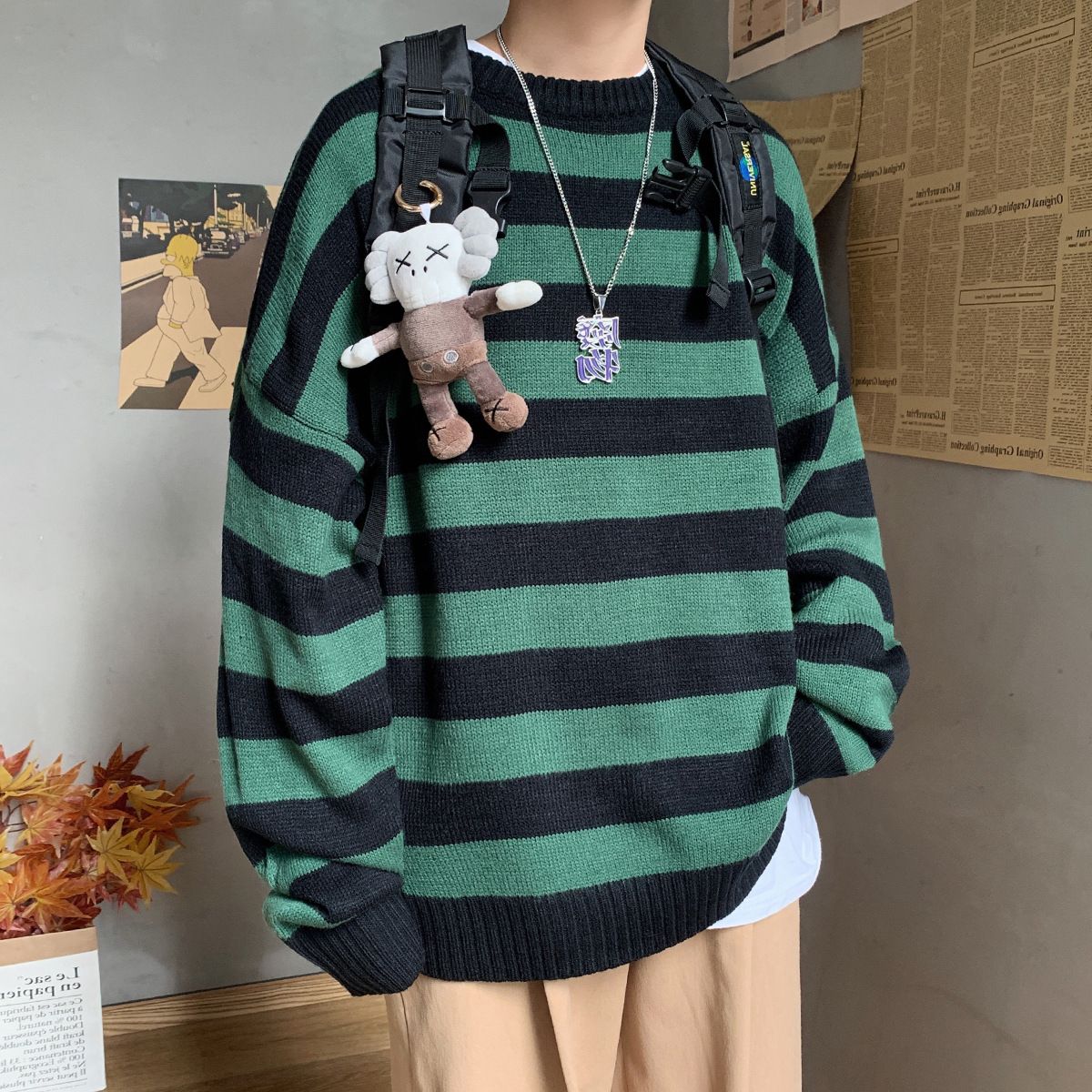 swvws Striped Sweater Women Oversized Jumper Knitted Pullover Casual Crew Neck Jumper Ladies Harajuku Knitwear Autumn Warm Streetwear