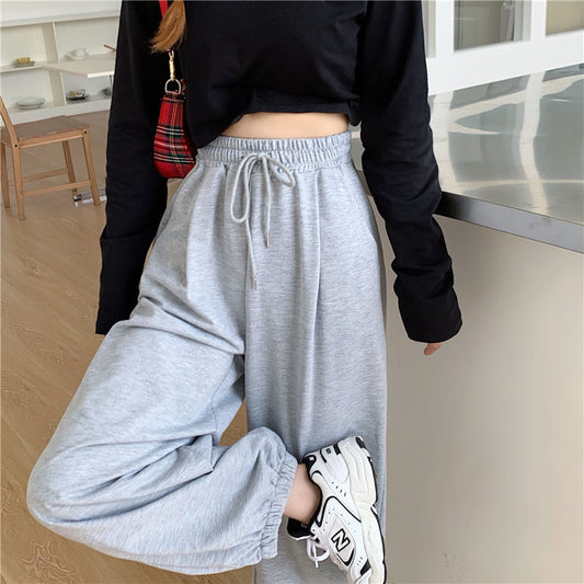 swvws Women's Gray Sports Pants  Fall Style Loose-Fitting Loose Pants Fashion Casual Sports Pants Black Trousers Jogger Streetwear