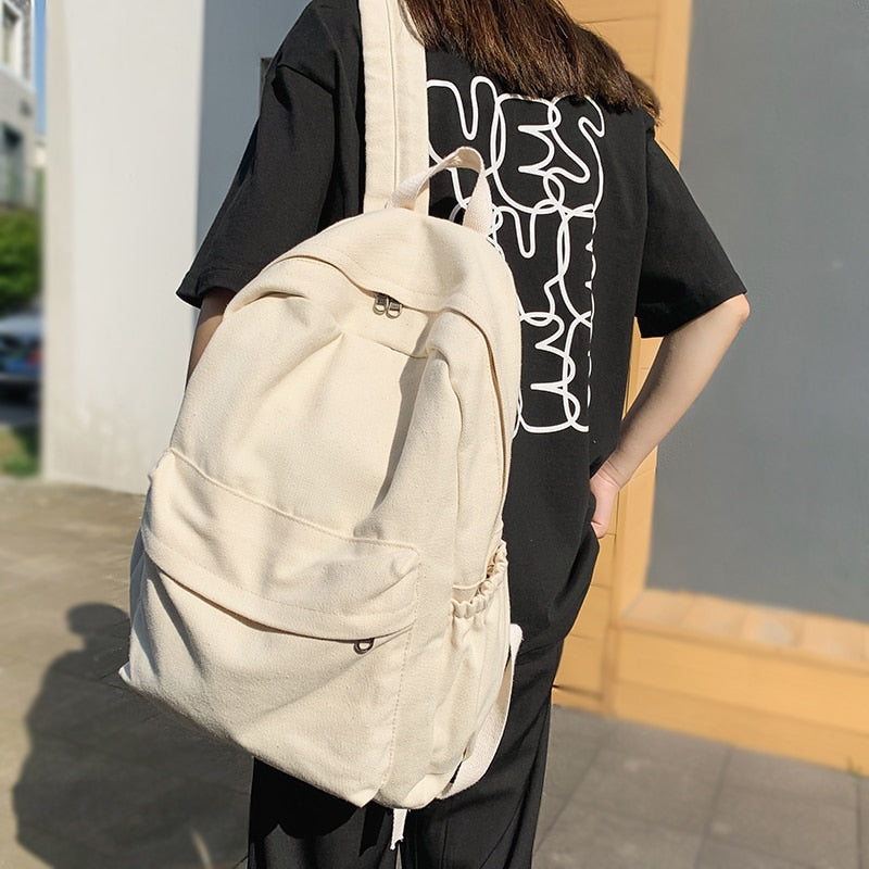 Canvas Casual Women's Backpack NEW Women Travel Fashion High Capacity Men Rucksack Solid Color Backpack Boy Student SchoolBag