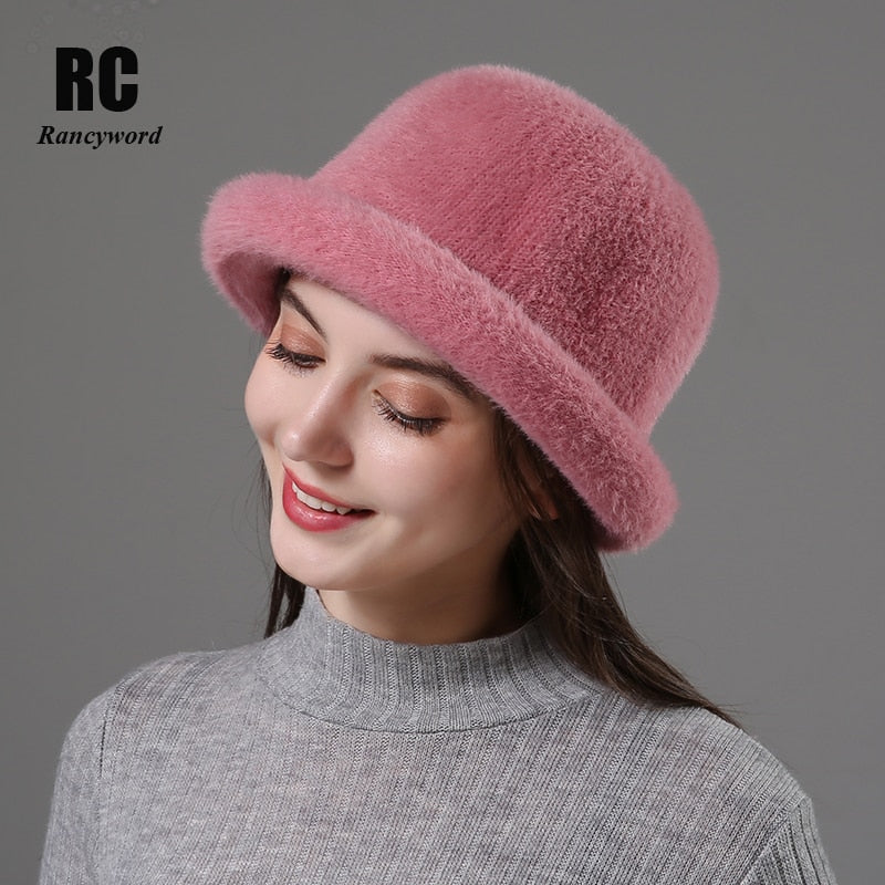 Wool Elegant Women Hat Dome Short Brim Hats Female British Retro Autumn Winter Basin Cap Faux velvet Hat RC2070