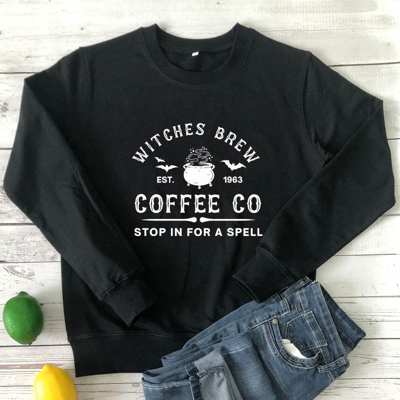 swvws Halloween Costume Witches Brew Coffee Co Sweatshirt Aesthetic Witchy Woman Halloween Drinking Pullovers Streetwear