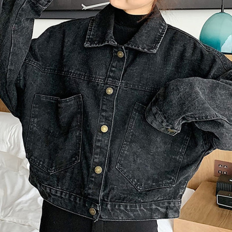 swvws Denim Jackets Women Short Coats Oversized Single Breasted Button Pockets Tops Korean Style Chic Retro Harajuku Casual Streetwear