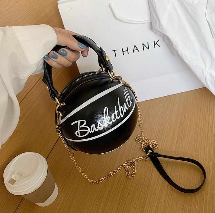 swvws Bake To School Small Personality Basketball Hand Bag Fashion Women Chains Handbag Creative Letter Shoulder Messenger Bag Female Mini Round Tote