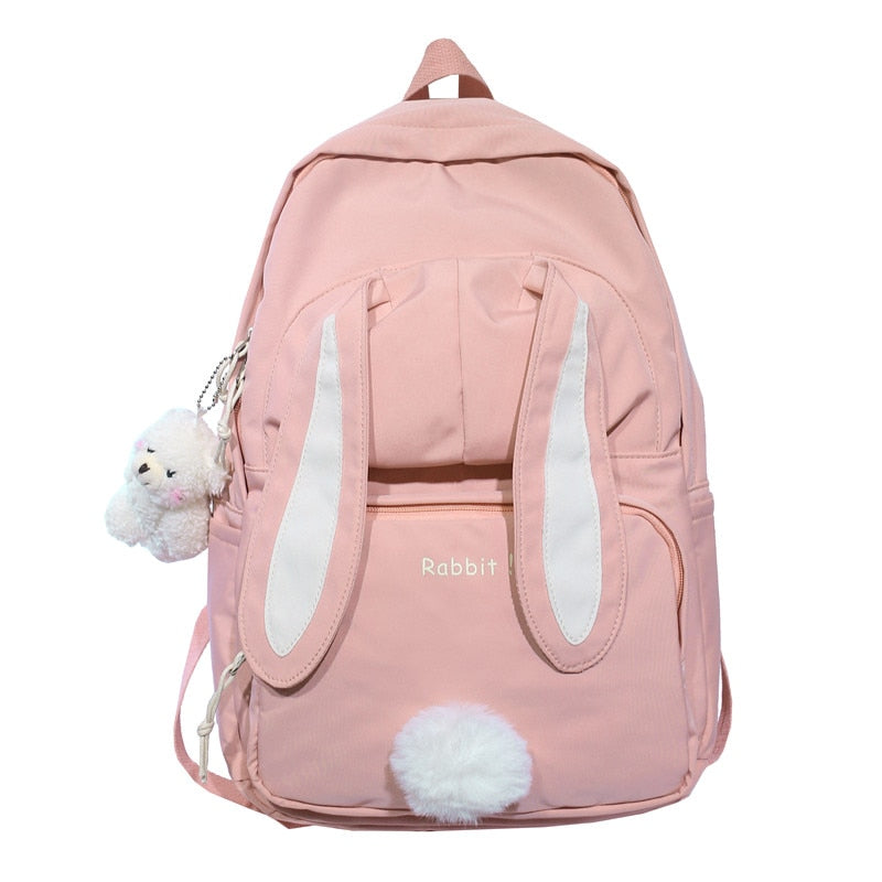 swvws  Cute Rabbit Young Girl School Backpack Female Large Capacity Kawaii Back Pack Mochila Pink Women Bagpack Nylon Cartoon Schoolbag