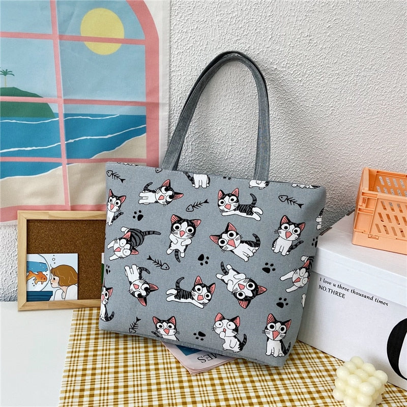 swvws Fashion Folding Women Big Size Handbag Tote Ladies Casual Flower Printing Canvas Graffiti Shoulder Bag Beach Bolsa Feminina