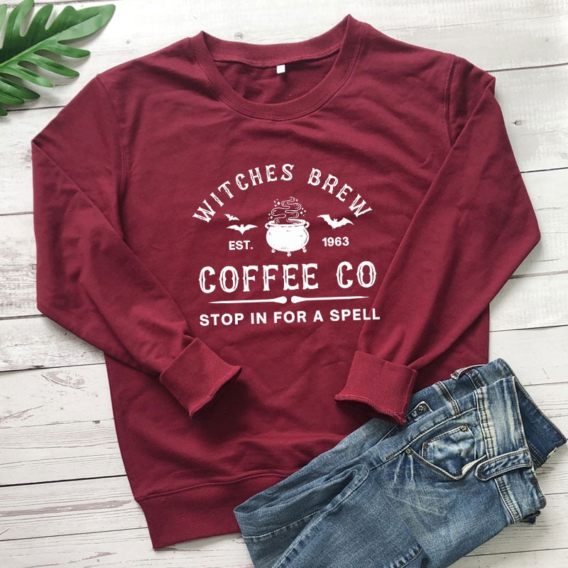 swvws Halloween Costume Witches Brew Coffee Co Sweatshirt Aesthetic Witchy Woman Halloween Drinking Pullovers Streetwear