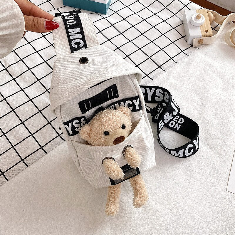 swvws Cute Plush Toy Inside Chest Bag For Women Casual Canvas Bag Women Crossbody Bags Letter Print Strap Shoulder Bag Women Bolso Sac