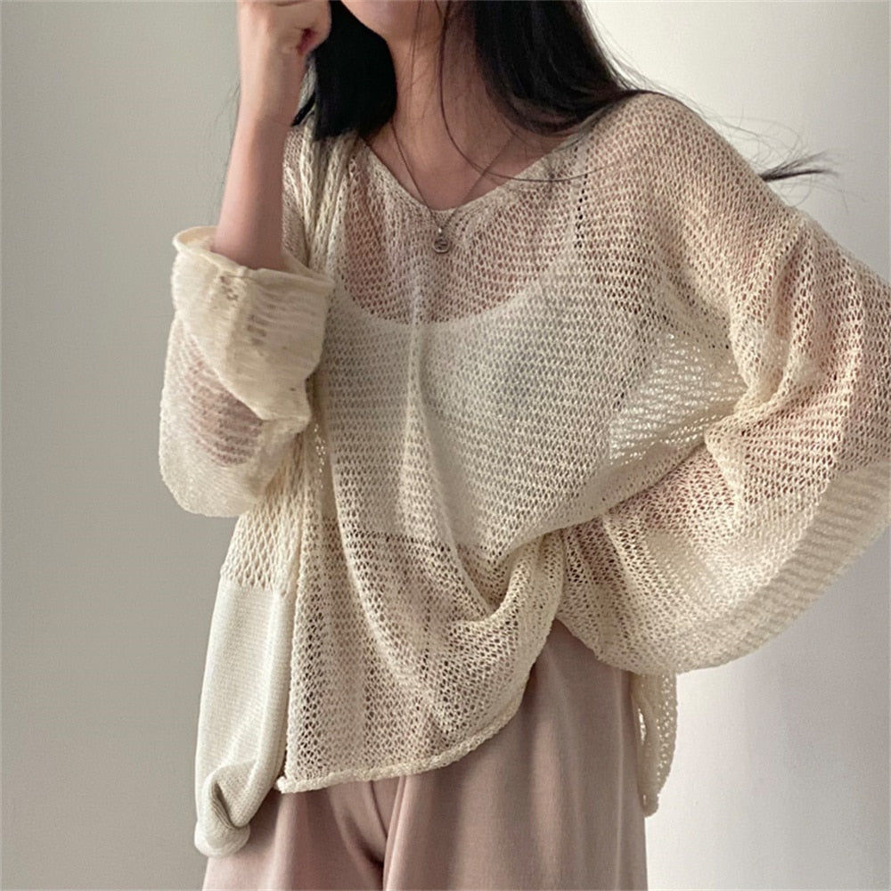 swvws Lazy Style Full Sleeves Jumpers Tops Hollow Out Sexy Women Fashion Casual Streetwear Chic Femme Sweaters Pullovers