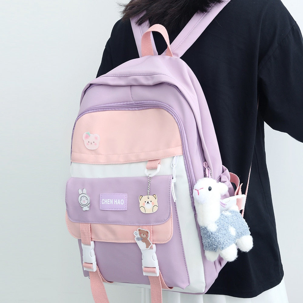 swvws Girl Cute Laptop Backpack Women Badge Bag Fashion Kawaii Ladies Harajuku Travel School Bag College Student Backpacks Cool Female