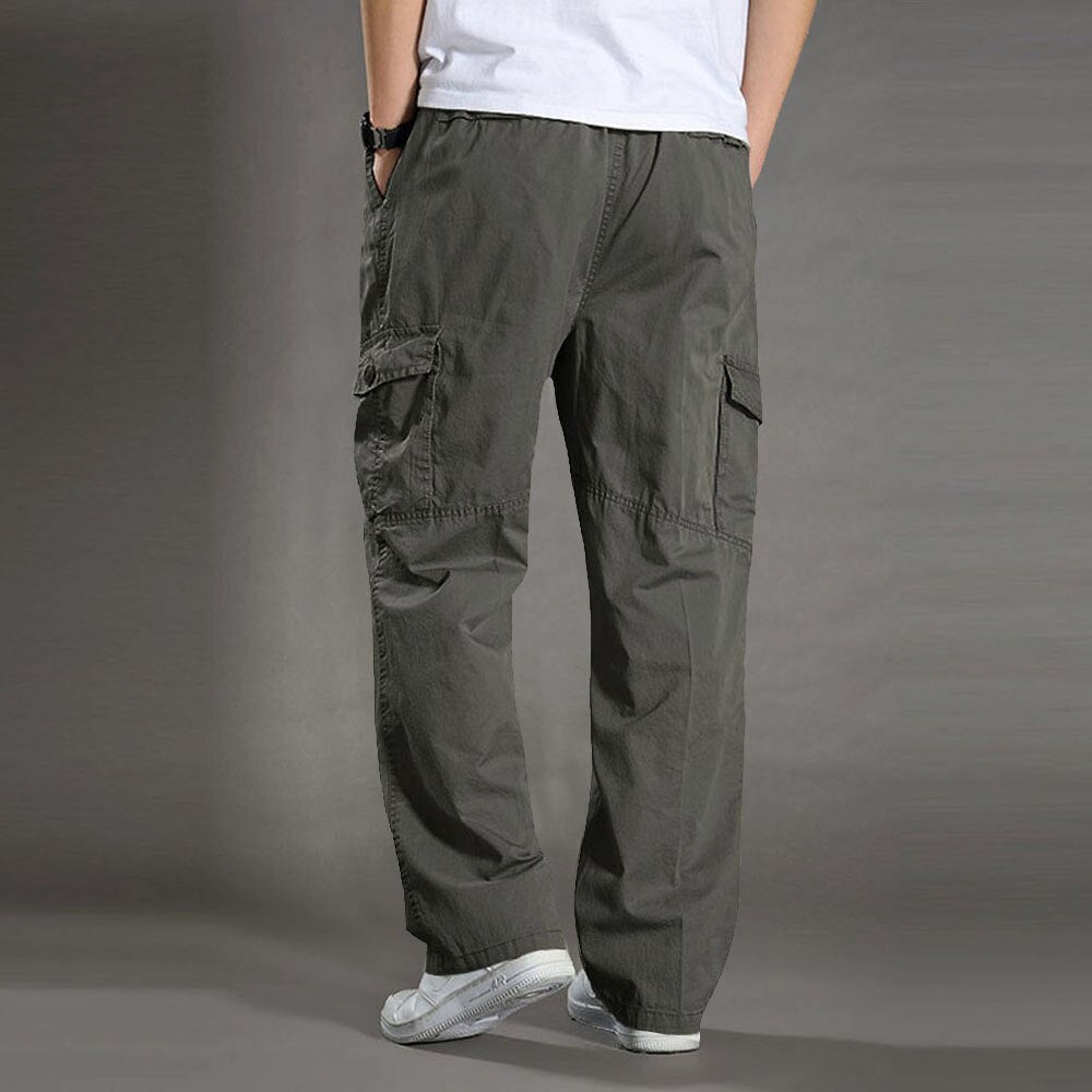 swvws Mens Vintage Hip Hop Style Baggy Jeans Men's Casual Trousers Cotton Overalls Elastic Waist Full Len Multi-Pocket Plus Fertilizer Men's Clothing Big Size Cargo Pants