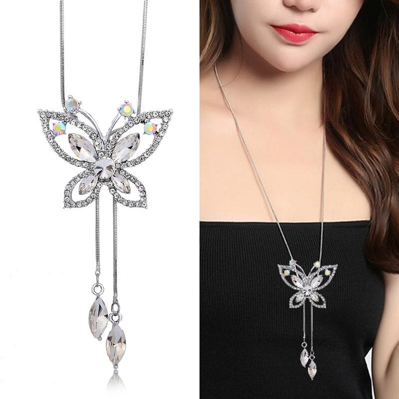 swvws Choker Necklace for Women Opal Stone Big Butterfly Collier Femme Fashion Jewelry Korean Long Chain Kolye Gift for Girl