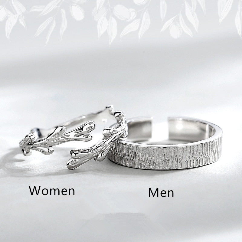 swvws Sterling Silver Angel And Devil Couple Rings Wing Feather Opening Rings For Women Men Lovers Party Jewelry