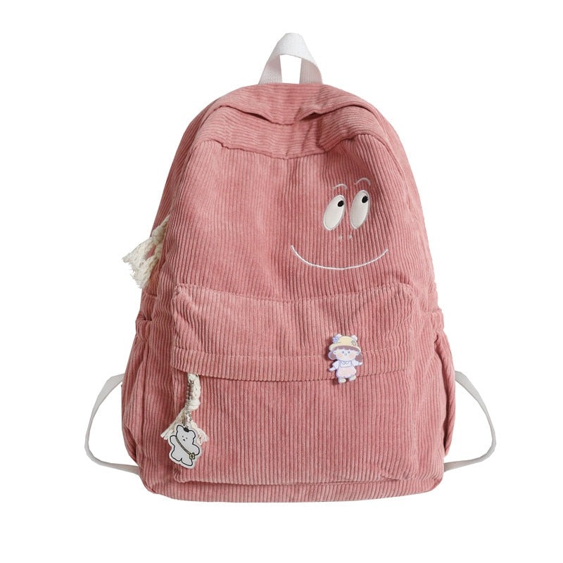 swvws New Female Kawaii Corduroy Laptop College Backpack Trendy Girl Green Cool Cute Bag Fashion Women School Bag Lady Travel Backpack