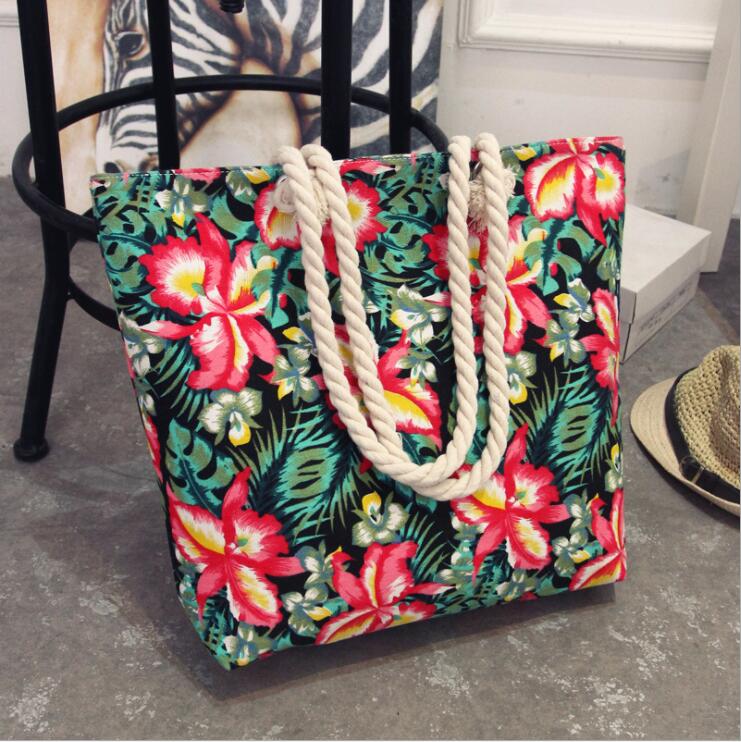 swvws  Fashion Folding Women Big Size Handbag Tote Ladies Casual Flower Printing Canvas Graffiti Shoulder Bag Beach Bolsa Feminina