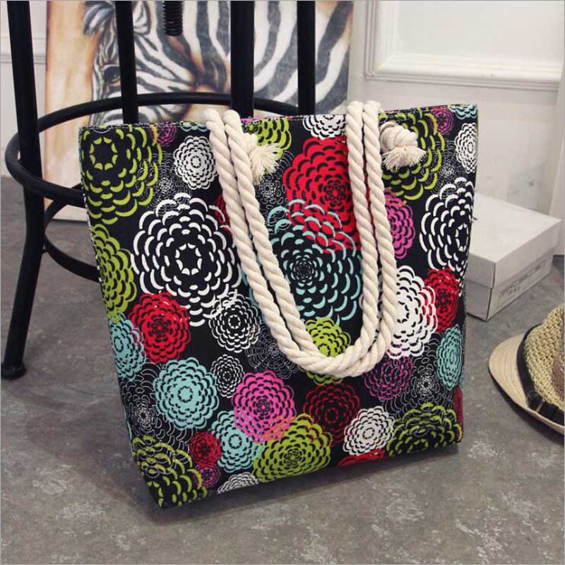 swvws  Fashion Folding Women Big Size Handbag Tote Ladies Casual Flower Printing Canvas Graffiti Shoulder Bag Beach Bolsa Feminina