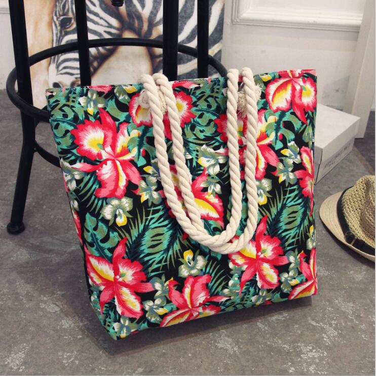 swvws  Fashion Folding Women Big Size Handbag Tote Ladies Casual Flower Printing Canvas Graffiti Shoulder Bag Beach Bolsa Feminina