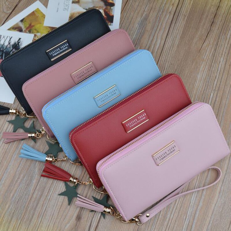 swvws  BACK TO COLLEGE    Designer Brand Clutch Wallet Large Capacity Card Holder Money Bag Female Purse Ladies Tassel Wristband Carteira