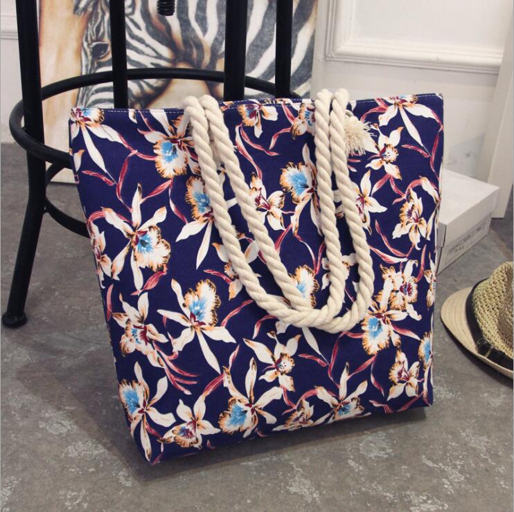 swvws  Fashion Folding Women Big Size Handbag Tote Ladies Casual Flower Printing Canvas Graffiti Shoulder Bag Beach Bolsa Feminina