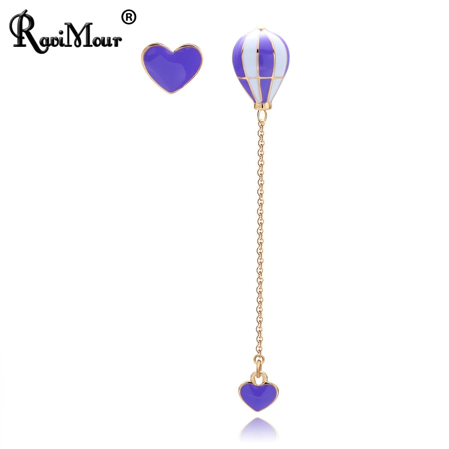 swvws Hot Air Balloon Long Earrings for Women Korean Asymmetric Heart Gold Chain Statement Dangle Earring Fashion Ear Jewelry