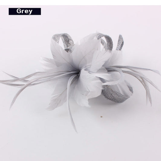 Women Chic Fascinator Hat Cocktail Brooch Wedding Headpiece Church Headwear Party Feather Hair Accessories Sinamay Fascinators