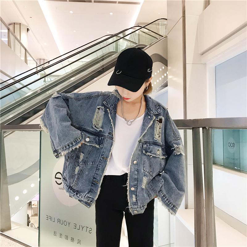 swvws Loose Women Denim Jacket Vintage Harajuku Jeans Jacket Female Casual Fashion Turn-Down Collar Single-Breasted Oversized Coat