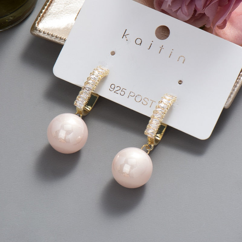 swvws New  Trend Big Pearls Women's Earrings Geometry Crystal Gold Color Dangle Drop Earing for Woman Korean Style Fashion Jewelry