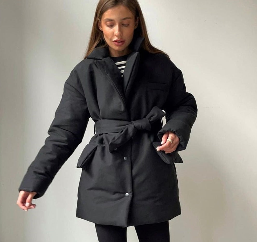 swvws New Short Winter Parkas Women Warm Down Cotton Jacket  Female Casual Loose Outwear  A Belt Cotton-Padded Coat