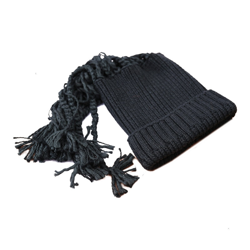 swvws  New Fashion Autumn Winter Hat Women Black Solid Flexible Headgear Twist Braid Beanie Cap Female Tide Scarf B812