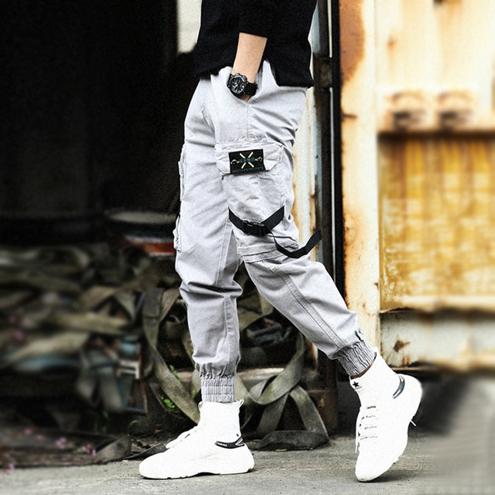 swvws Mens Vintage Hip Hop Style Baggy Jeans Men's Side Pockets Cargo Harem Pants Ribbons Black Hip Hop Casual Male Joggers Trousers Fashion Casual Streetwear Pants 5XL