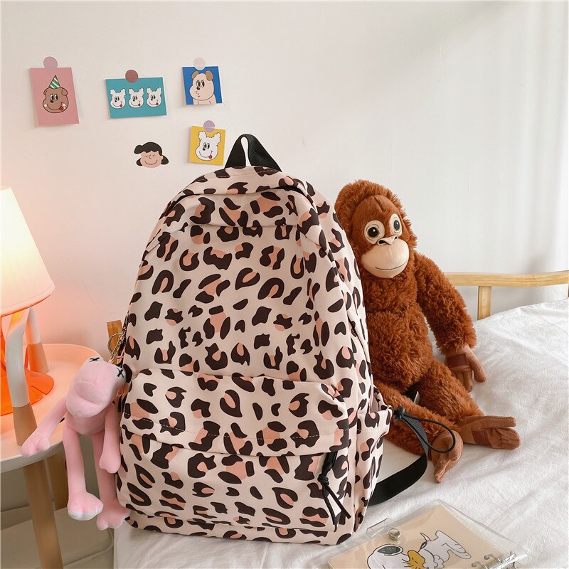 Back To School  Large Capacity Waterproof Fashion Nylon Women Backpack Female Leopard Print Travel Computer Bags College Girls School Bag