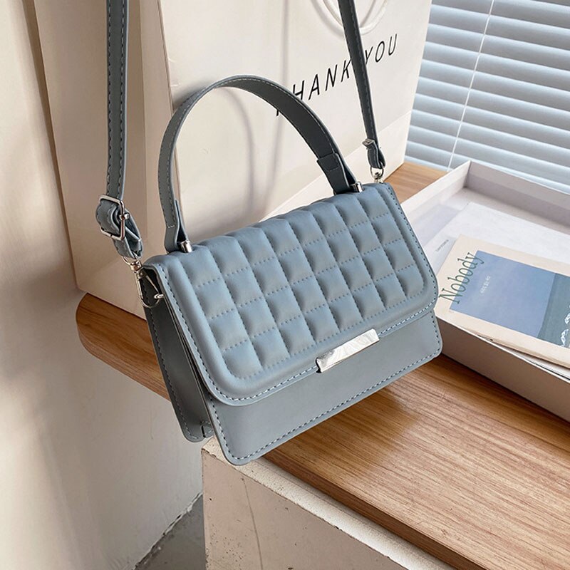 swvws  BACK TO COLLEGE     Summer Fashion Solid Color Square Handbags For Women High Quality Pu Leather Shoulder Trend Plaid Female Crossbody Bag