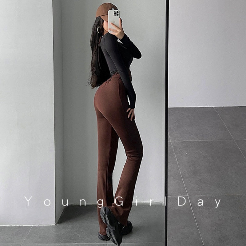 swvws Sexy Fashion Bandage Halter Neck High Waist Slim Skinny Overalls Casual Flare Pants Women's Fashion Trousers Korean Women G9J9