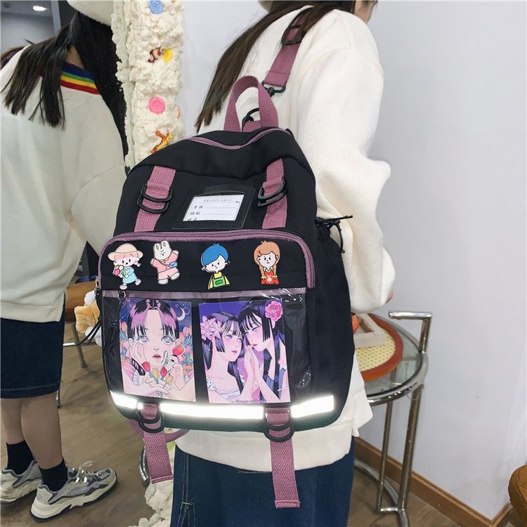 swvws Multifunctional Japanese Style Kawaii Backpack Nylon Shoulder Bag School Girls Tote Bag Crossbody Bag Large-capacity School Bags