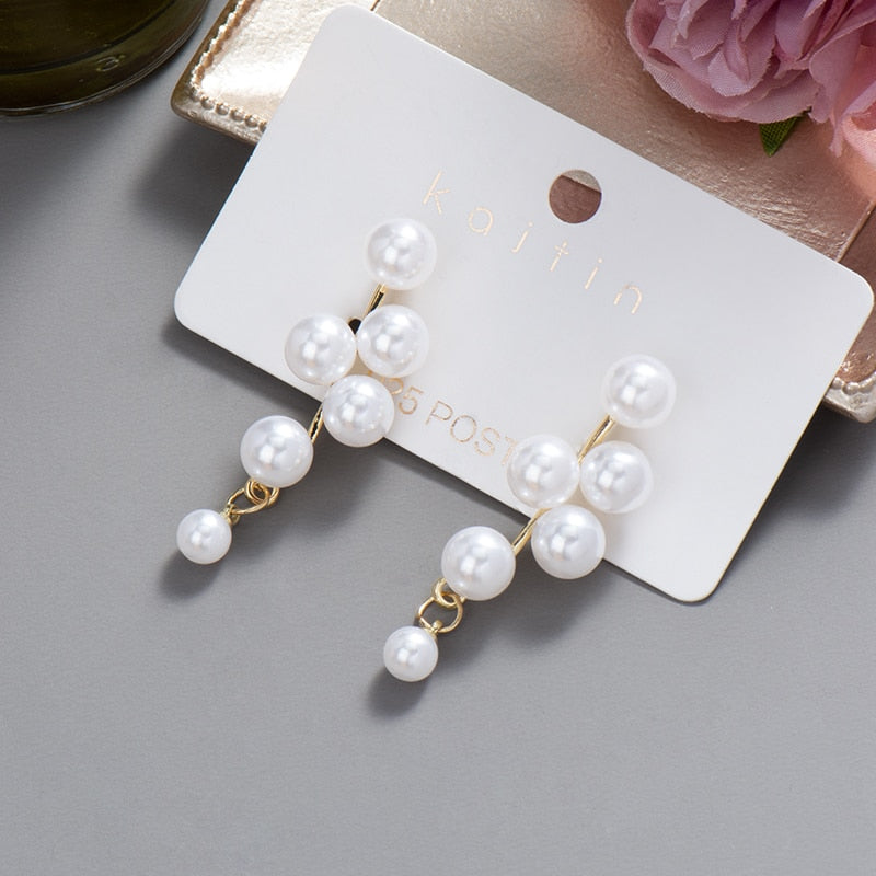 swvws New  Trend Big Pearls Women's Earrings Geometry Crystal Gold Color Dangle Drop Earing for Woman Korean Style Fashion Jewelry