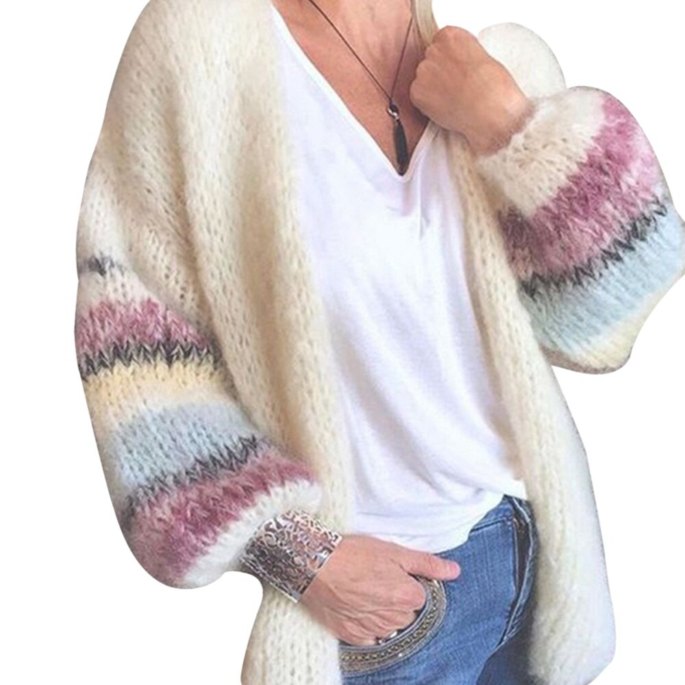 swvws Striped Long Lantern Sleeve Mohair Sweater Autumn Mohair Cardigan Womens Sweaters Candy Color Sweater Knit Cardigan Coat