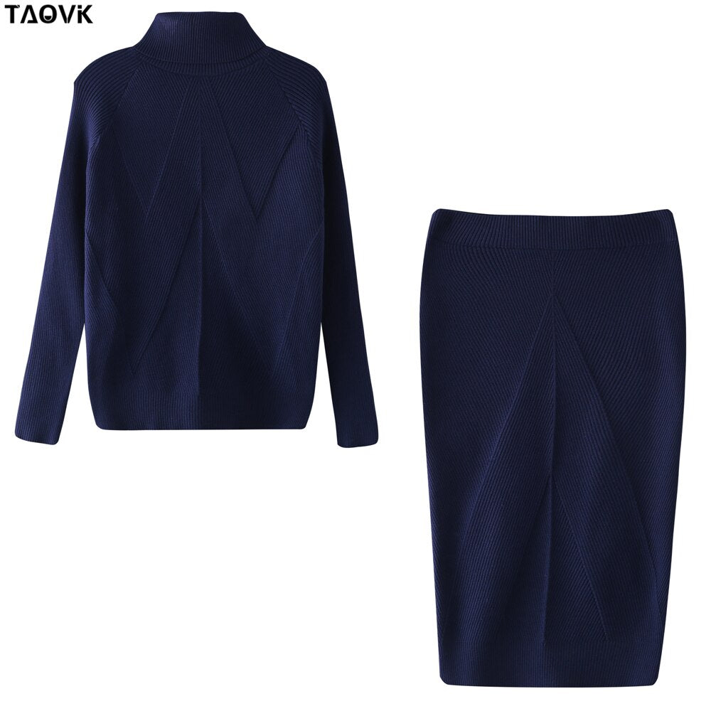 swvws Autumn Women's Costume Knitted  Tracksuit  Sweater + Slim Skirt Two-Piece Set