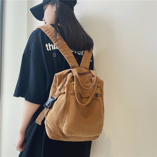 swvws School Bag Student Shoulders Large Capacity Khaki Backpack Fashion Canvas Backpacks Female College Teen Computer Bag Mochila