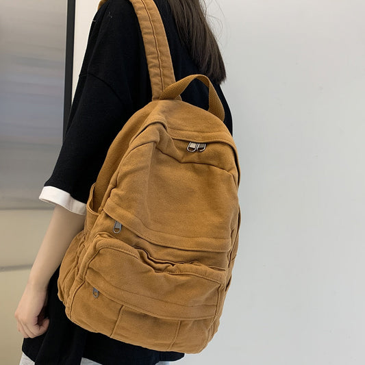 swvws School Bag Student Shoulders Large Capacity Khaki Backpack Fashion Canvas Backpacks Female College Teen Computer Bag Mochila