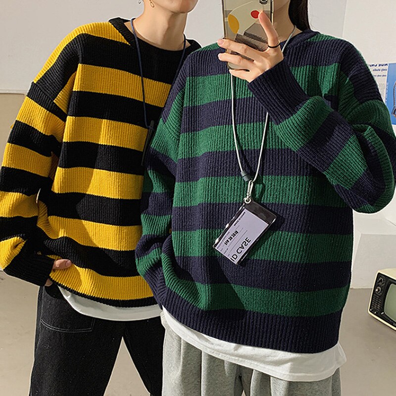 swvws Striped Sweater Women Oversized Jumper Knitted Pullover Casual Crew Neck Jumper Ladies Harajuku Knitwear Autumn Warm Streetwear