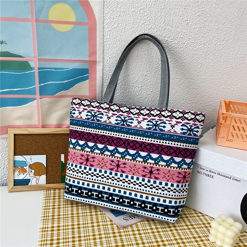 swvws Fashion Folding Women Big Size Handbag Tote Ladies Casual Flower Printing Canvas Graffiti Shoulder Bag Beach Bolsa Feminina