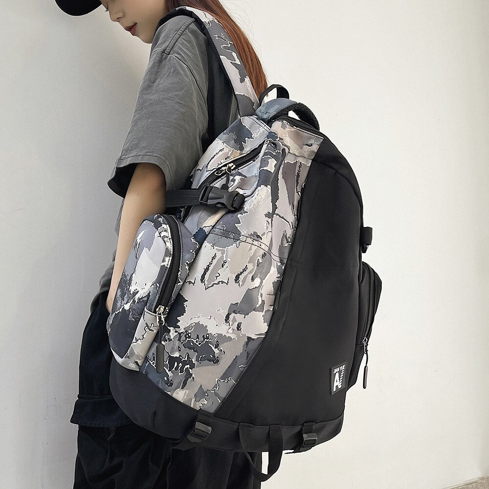 swvws High Capacity Men Graffiti Backpack Camouflage Laptop Book Boy School Bag Female Fashion Women Cool Student Backpack Male Travel