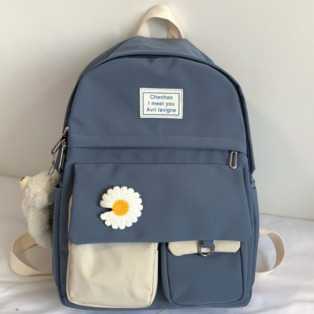 College Student Ladies Cute Backpack Women Flower Female Harajuku School Bags Book Kawaii Backpack Nylon Girl Trendy Bag Fashion