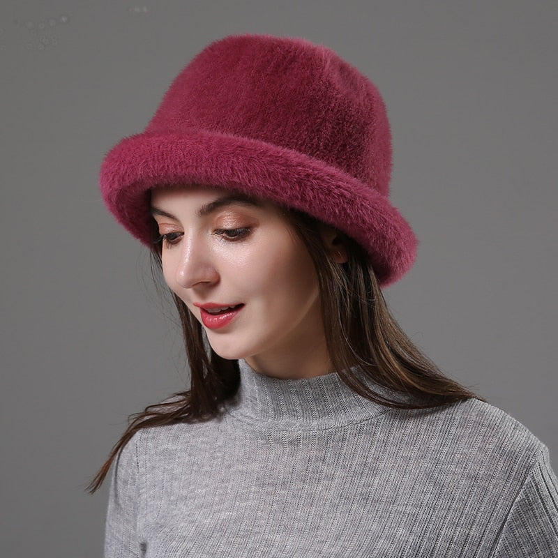 Wool Elegant Women Hat Dome Short Brim Hats Female British Retro Autumn Winter Basin Cap Faux velvet Hat RC2070