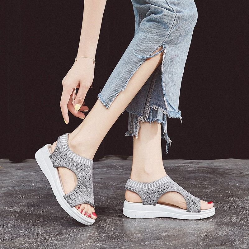 swvws   Sandals Women Summer  New Open Toed Flat Roman Women Sandals Flying Woven Hollow Platform Sports Sandals Tenis De Mujer