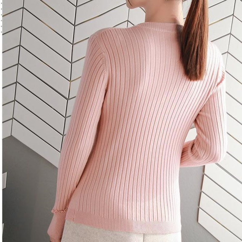 swvws  NEW Autumn Women Sweater Knitted Long Sleeve Casual V-Neck Pullovers Slim-Fit Tops Vintage Button Office Chic Sweater