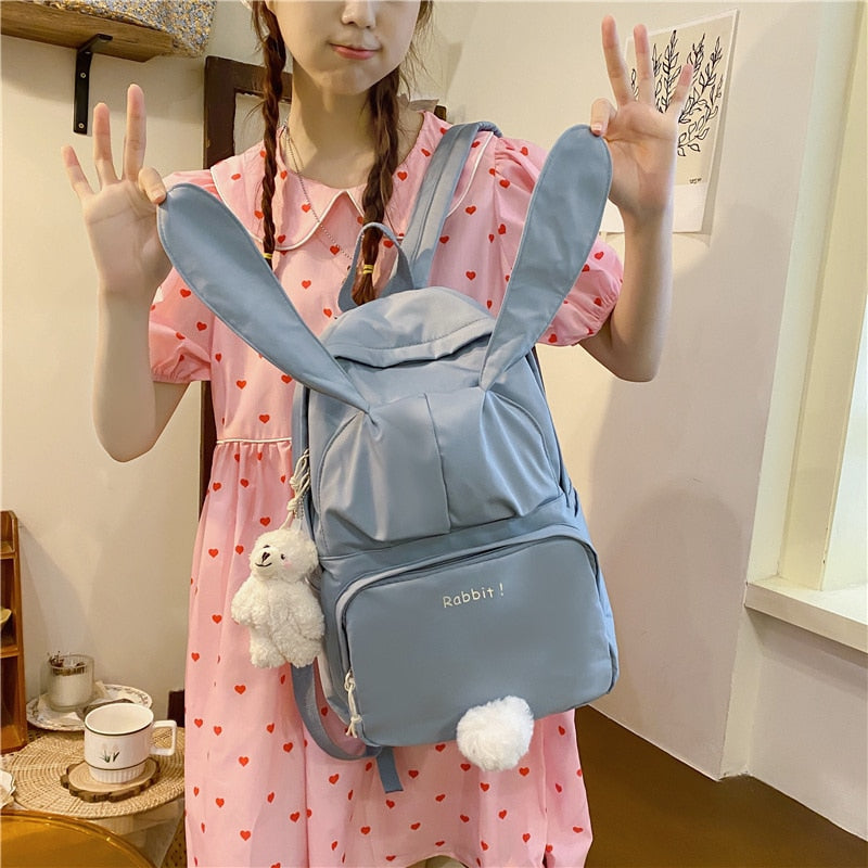 swvws  Cute Rabbit Young Girl School Backpack Female Large Capacity Kawaii Back Pack Mochila Pink Women Bagpack Nylon Cartoon Schoolbag