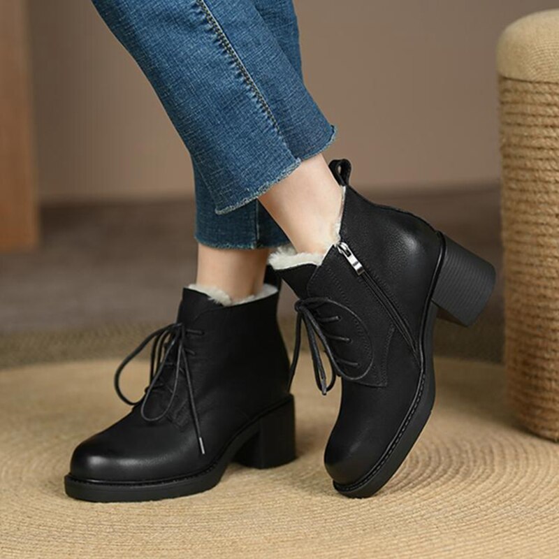 swvws Autumn Boots     New Winter Women Shoes Genuine Leather Boots Women Round Toe Chunky Boots Wool Boots Fashion Snow Boots Women Warm Boots